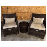 Wicker Patio Chairs With Cushions and Pull Out Ottomans & Round Storage Side Table - 3-Piece Outdoor Set