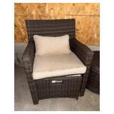 Wicker Patio Chairs With Cushions and Pull Out Ottomans & Round Storage Side Table - 3-Piece Outdoor Set