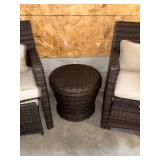 Wicker Patio Chairs With Cushions and Pull Out Ottomans & Round Storage Side Table - 3-Piece Outdoor Set
