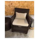 Wicker Patio Chairs With Cushions and Pull Out Ottomans & Round Storage Side Table - 3-Piece Outdoor Set