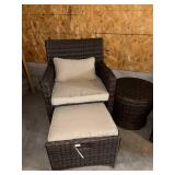 Wicker Patio Chairs With Cushions and Pull Out Ottomans & Round Storage Side Table - 3-Piece Outdoor Set