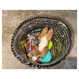 Dog Toys in Woven Basket - 3 Tennis Balls, Plush Dog & Rope Toy