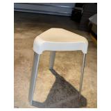 White Plastic Stool with Silver Metal Legs - 18in Seat Height, Modern Kitchen Bar Stool