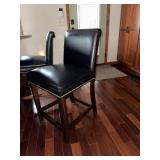 Bar Stool Set of 2 - Dark Wood with Black Leather Seats with Nailhead Trim