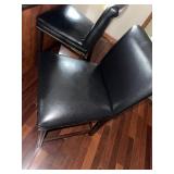 Bar Stool Set of 2 - Dark Wood with Black Leather Seats with Nailhead Trim