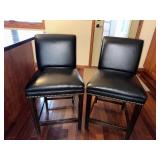 Bar Stool Set of 2 - Dark Wood with Black Leather Seats with Nailhead Trim