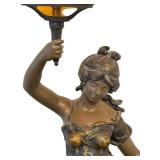 UL - Antique French Art Nouveau Figural Lamp - Bronze Woman with Torch