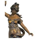 UL - Antique French Art Nouveau Figural Lamp - Bronze Woman with Torch