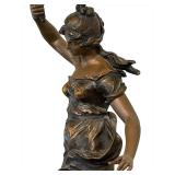 UL - Antique French Art Nouveau Figural Lamp - Bronze Woman with Torch