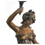 UL - Antique French Art Nouveau Figural Lamp - Bronze Woman with Torch