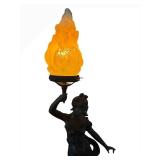 UL - Antique French Art Nouveau Figural Lamp - Bronze Woman with Torch
