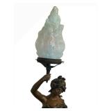 UL - Antique French Art Nouveau Figural Lamp - Bronze Woman with Torch