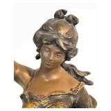 UL - Antique French Art Nouveau Figural Lamp - Bronze Woman with Torch