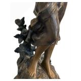 UL - Antique French Art Nouveau Figural Lamp - Bronze Woman with Torch