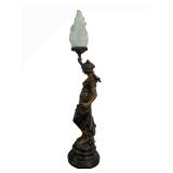 UL - Antique French Art Nouveau Figural Lamp - Bronze Woman with Torch