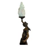 UL - Antique French Art Nouveau Figural Lamp - Bronze Woman with Torch