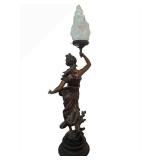 UL - Antique French Art Nouveau Figural Lamp - Bronze Woman with Torch