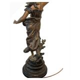 UL - Antique French Art Nouveau Figural Lamp - Bronze Woman with Torch