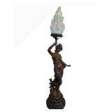 UL - Antique French Art Nouveau Figural Lamp - Bronze Woman with Torch