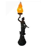 UL - Antique French Art Nouveau Figural Lamp - Bronze Woman with Torch