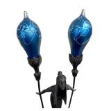 UL - Art Nouveau Figural Table Lamp with Dual Blue Hand-Blown Globes by Carl Radke / Irénée Rochard Phoenix Studios Art Nouveau Young Woman Two Light Table Lamp Post War Dark