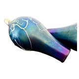 UL - Art Nouveau Figural Table Lamp with Dual Blue Hand-Blown Globes by Carl Radke / Irénée Rochard Phoenix Studios Art Nouveau Young Woman Two Light Table Lamp Post War Dark