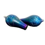 UL - Art Nouveau Figural Table Lamp with Dual Blue Hand-Blown Globes by Carl Radke / Irénée Rochard Phoenix Studios Art Nouveau Young Woman Two Light Table Lamp Post War Dark