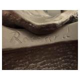 UL - Art Nouveau Figural Table Lamp with Dual Blue Hand-Blown Globes by Carl Radke / Irénée Rochard Phoenix Studios Art Nouveau Young Woman Two Light Table Lamp Post War Dark