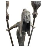 UL - Art Nouveau Figural Table Lamp with Dual Blue Hand-Blown Globes by Carl Radke / Irénée Rochard Phoenix Studios Art Nouveau Young Woman Two Light Table Lamp Post War Dark