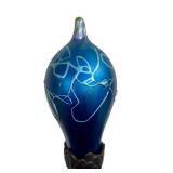 UL - Art Nouveau Figural Table Lamp with Dual Blue Hand-Blown Globes by Carl Radke / Irénée Rochard Phoenix Studios Art Nouveau Young Woman Two Light Table Lamp Post War Dark
