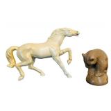 UL - Ceramic Horse & Carved Bear Figurine (Lot of 2)