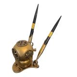 UL - Vintage Brass Diving Helmet Pen Holder with 2 Pens
