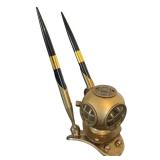 UL - Vintage Brass Diving Helmet Pen Holder with 2 Pens