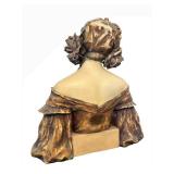 UL - Antique Art Nouveau Ceramic Bust - Woman with Floral Headpiece on Carved Base