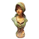 LLR - Vintage Polychrome Plaster Art Nouveau Style Bust Sculpture