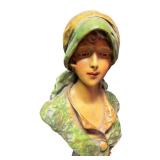 LLR - Vintage Polychrome Plaster Art Nouveau Style Bust Sculpture