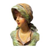 LLR - Vintage Polychrome Plaster Art Nouveau Style Bust Sculpture