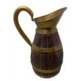 LLR - Antique French Oak Barrel Pitcher with Brass Bound Bands