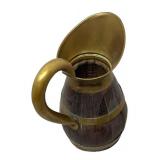 LLR - Antique French Oak Barrel Pitcher with Brass Bound Bands