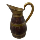 LLR - Antique French Oak Barrel Pitcher with Brass Bound Bands