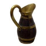 LLR - Antique French Oak Barrel Pitcher with Brass Bound Bands