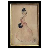 FR - Antique Fancy Lady Watercolor Painting by M.M. Erdman
