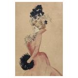 FR - Antique Fancy Lady Watercolor Painting by M.M. Erdman