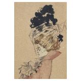 FR - Antique Fancy Lady Watercolor Painting by M.M. Erdman