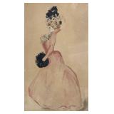 FR - Antique Fancy Lady Watercolor Painting by M.M. Erdman