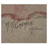 FR - Antique Fancy Lady Watercolor Painting by M.M. Erdman