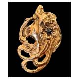 Vintage 14K Gold Art Nouveau Ring with Sapphire Accent - Size 7 to 7.5