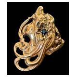 Vintage 14K Gold Art Nouveau Ring with Sapphire Accent - Size 7 to 7.5