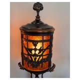 DR - Pair of Vintage Art Nouveau Table Lamps with Amber Glass Panels