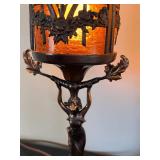 DR - Pair of Vintage Art Nouveau Table Lamps with Amber Glass Panels